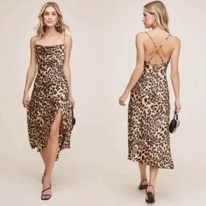 ASTR The Label Animal Print Cowl Neck Midi Dress, Size Medium